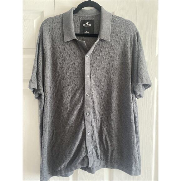 Hollister Men's Textured Cotton Gray Boxy Button Up Collared Shirt XL Beachy - Picture 1 of 7